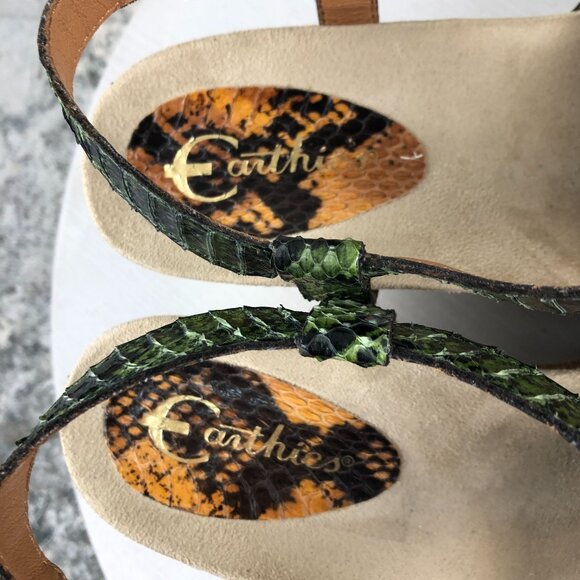 Earthies Women's Size 8.5B Corsica Green Leather Open Toe Espadrille Wedges - Picture 14 of 16